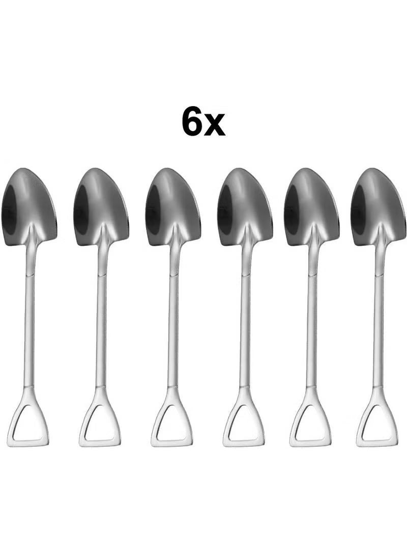 Chavin Steel 6 Pieces Silver Shovel Model Dessert Fruit and Ice Cream Spoon CIN754BY-6 - Image 1